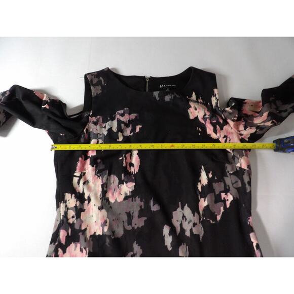 Jax Black Label Dress Sz 14 Midi Cold Shoulder Floral Black Zip Back Sheath - Picture 9 of 11